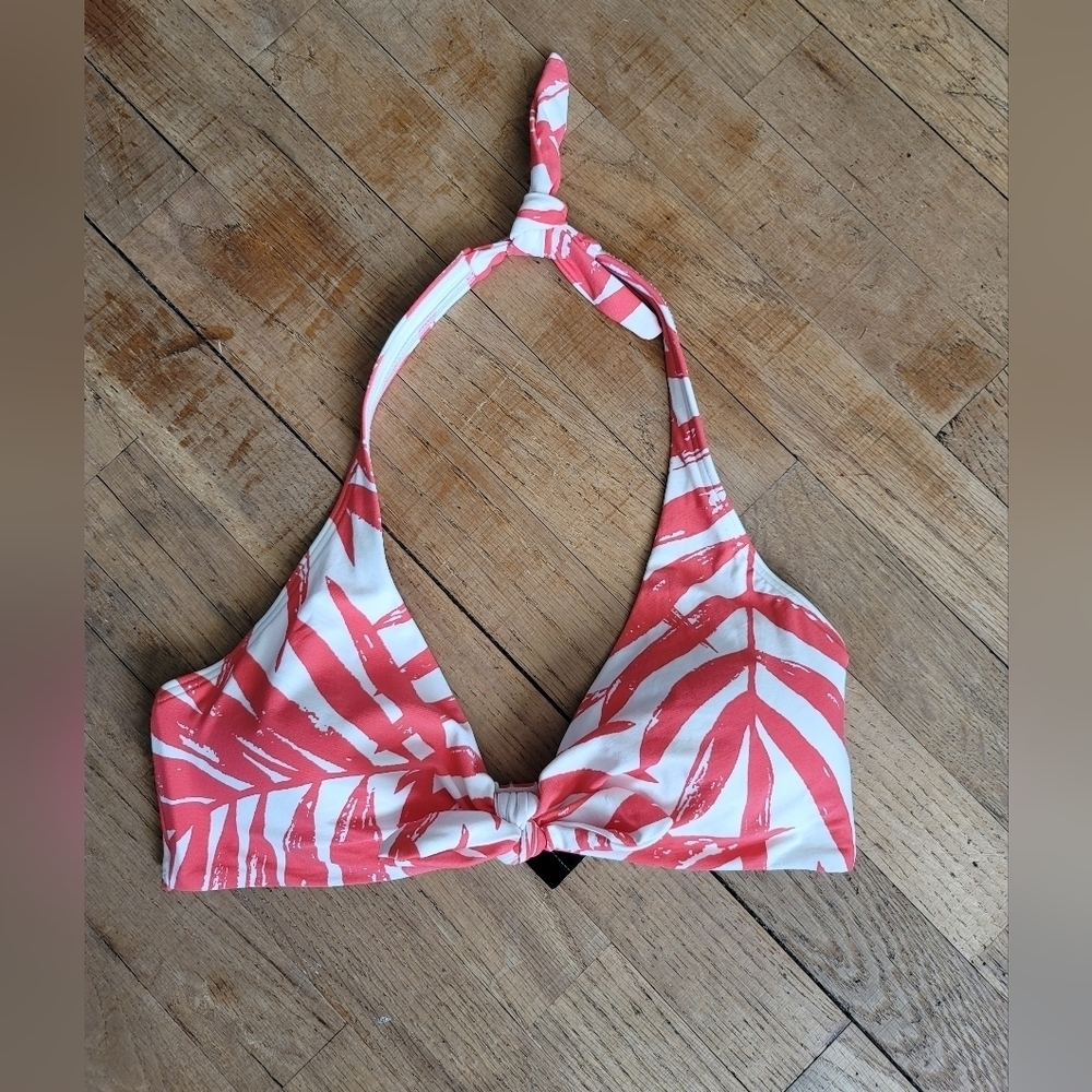 Carmen Marc Valvo, Tropical Halter Bikini Top in Campari, Size Medium